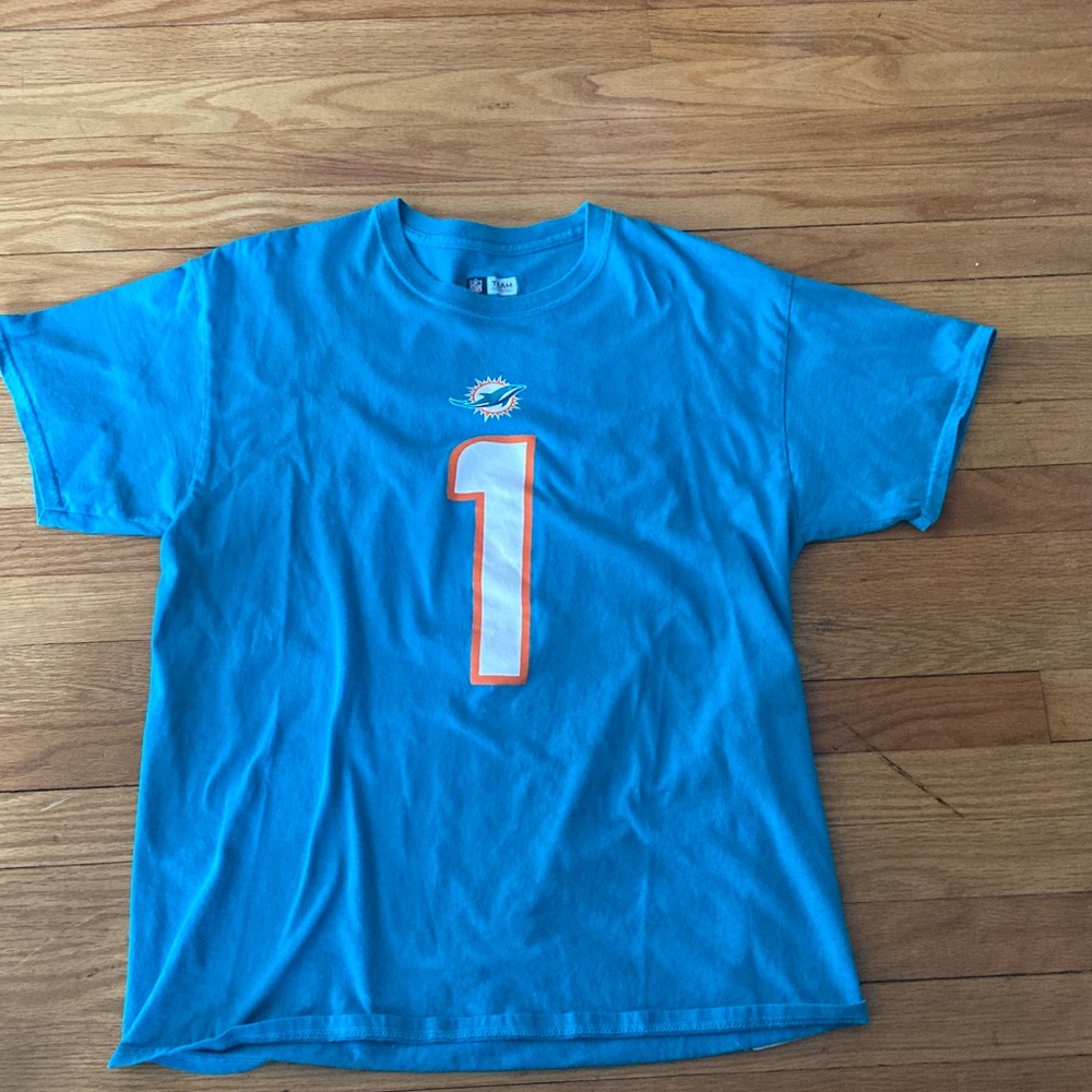 Tua Tagovailoa Miami dolphins  #1 Teal Football Tee size large